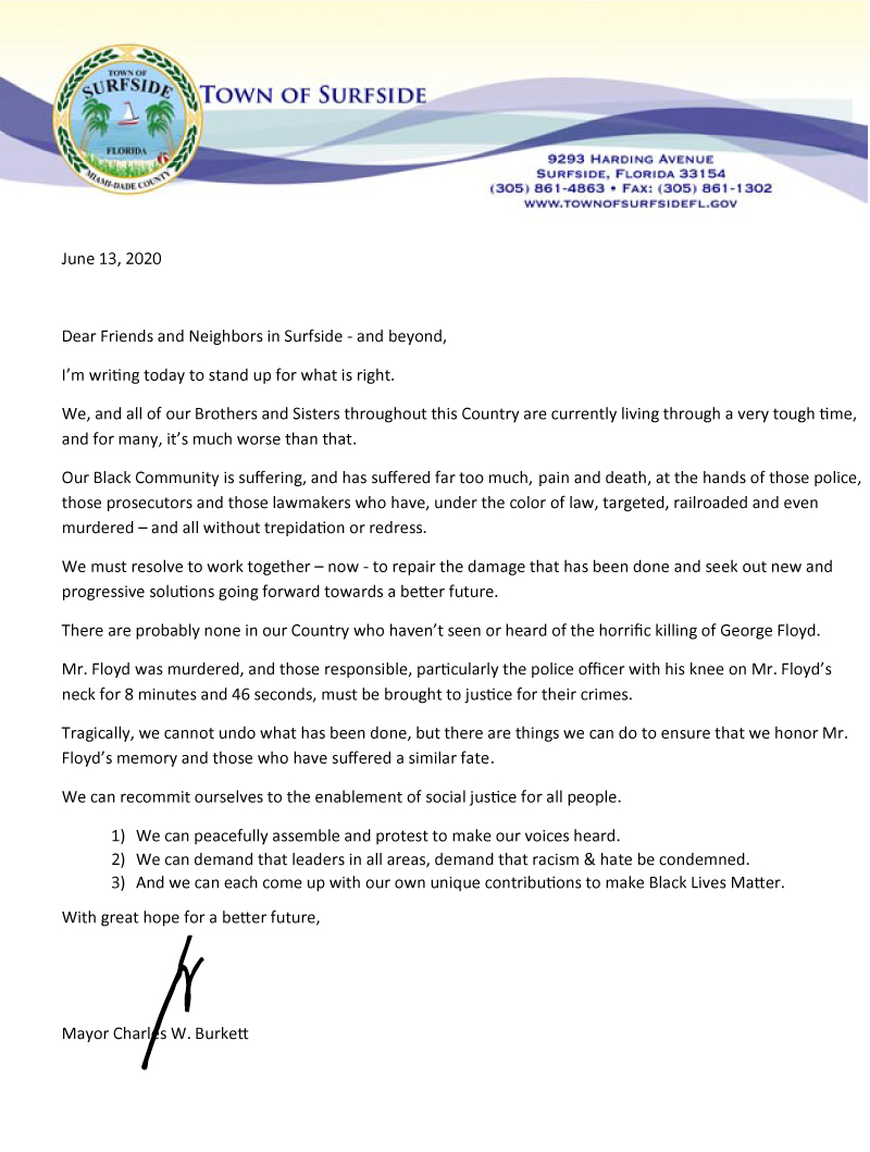 Mayor’s Letter to Residents 6/13/2020 regarding George Floyd