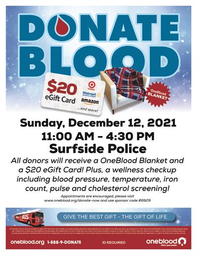 surfside police blood drive december 12